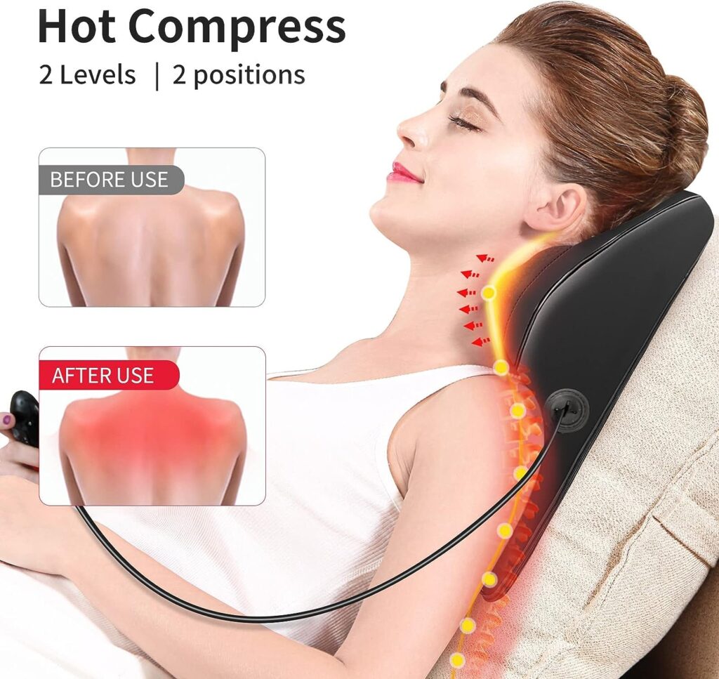 Boriwat Back Massager with Heat, Massagers for Neck and Back, 3D Kneading Massage Pillow for Back, Neck, Shoulder, Leg Pain Relief, Gifts for Men Women Mom Dad, Stress Relax at Home Office and Car