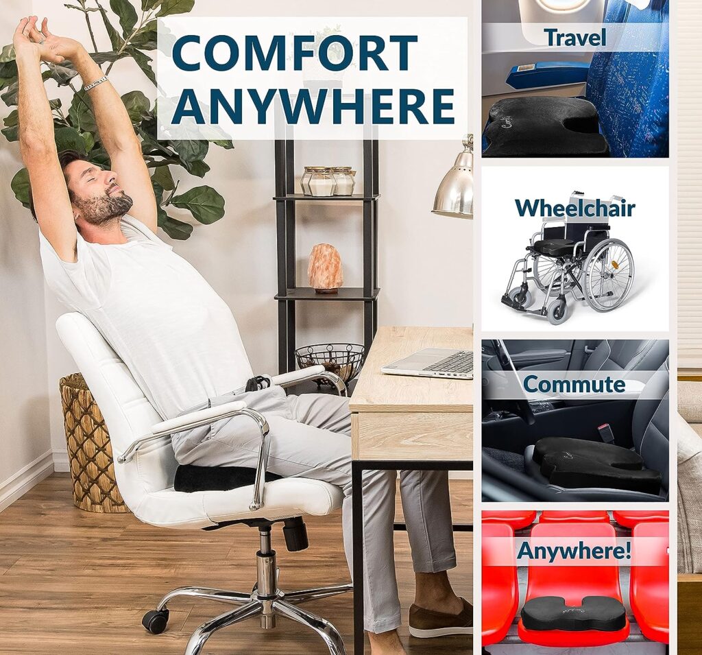 ComfiLife Gel Enhanced Seat Cushion - Non-Slip Orthopedic Gel  Memory Foam Coccyx Cushion for Tailbone Pain - Office Chair Car Seat Cushion - Sciatica  Back Pain Relief (Black)