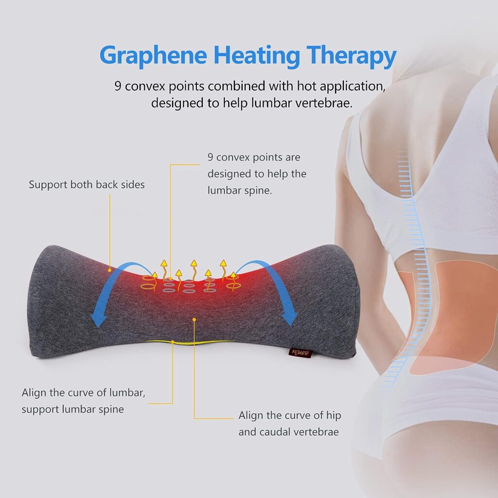 Cozyhealth Lumbar Support Pillow for Sleeping, Heated Lower Back Support Pillow with Graphene Heating for Lower Back Pain Relief, Memory Foam Back Waist Cushion for Bed and Chair (Dark Grey)