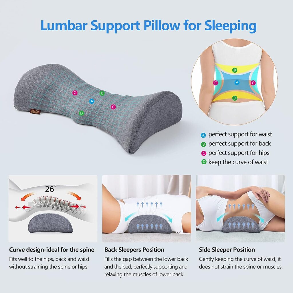 Cozyhealth Lumbar Support Pillow for Sleeping, Heated Lower Back Support Pillow with Graphene Heating for Lower Back Pain Relief, Memory Foam Back Waist Cushion for Bed and Chair (Dark Grey)