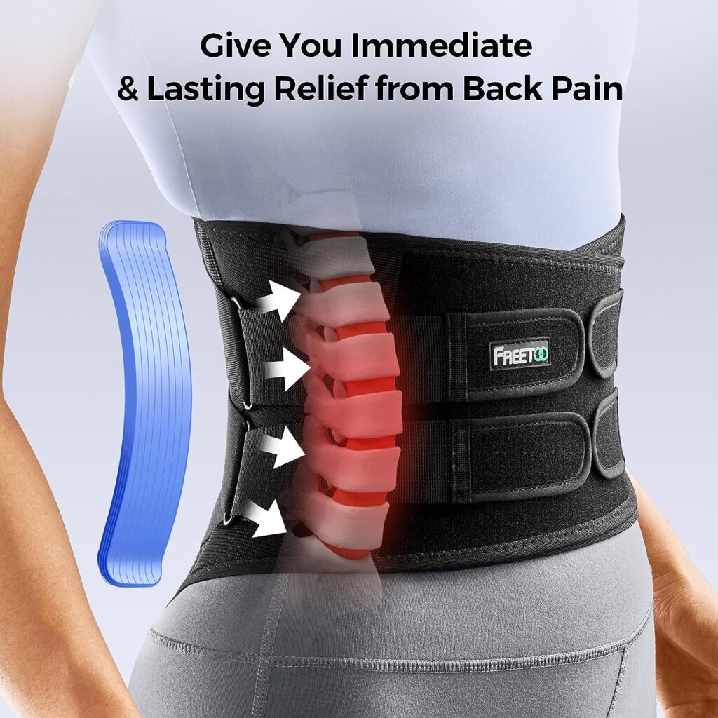 FREETOO Back Brace for Men Lower Back Pain with 7 Metal Stays, for Sciatica, Herniated Disc, Scoliosis and More Pain Relief! Breathable Back Support Belt for Women Work with Soft Pad, Lightweight Lumbar Support for Dairly Activity L(Waist:39-45)