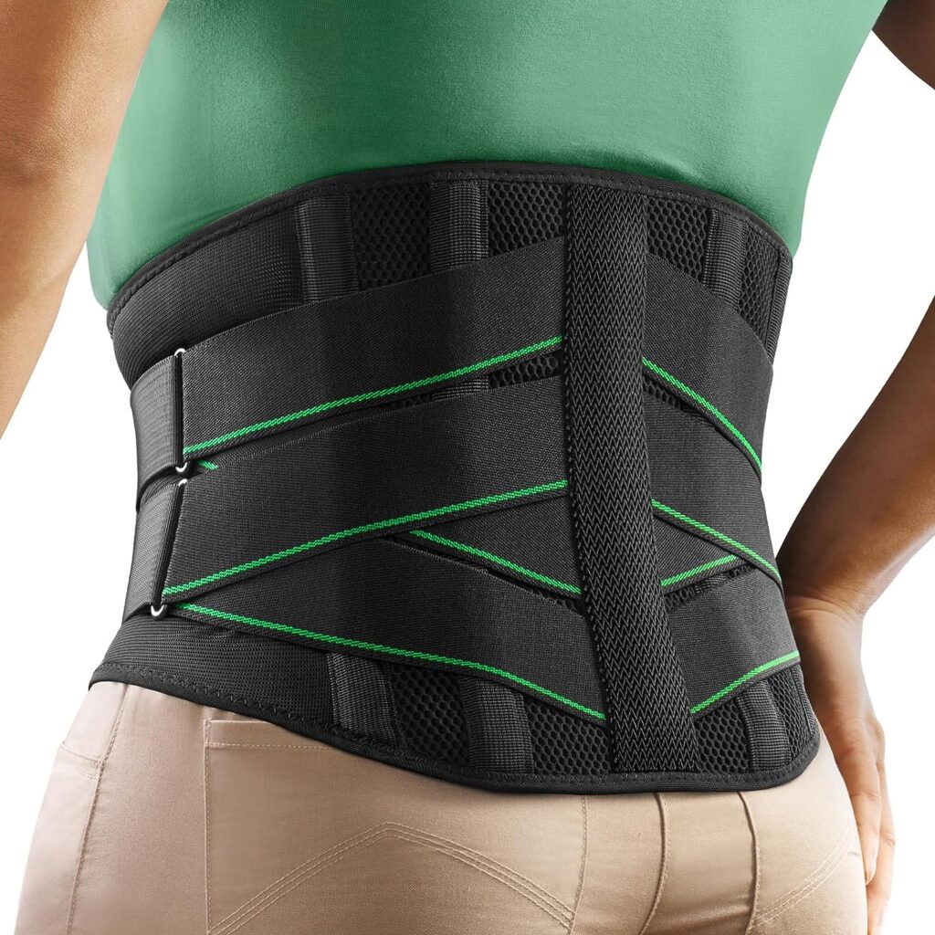 FREETOO Back Brace for Men Lower Back Pain with 7 Metal Stays, for Sciatica, Herniated Disc, Scoliosis and More Pain Relief! Breathable Back Support Belt for Women Work with Soft Pad, Lightweight Lumbar Support for Dairly Activity L(Waist:39-45)