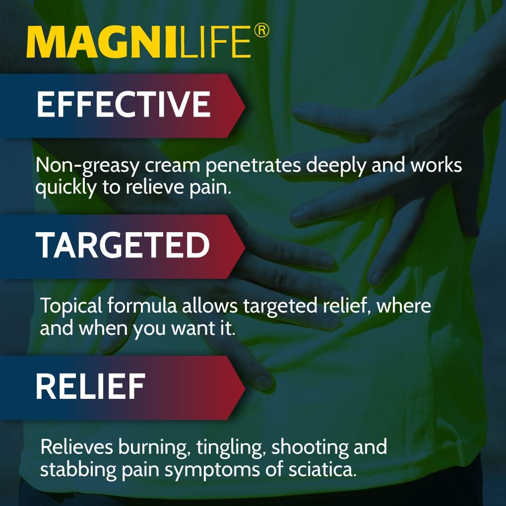 MagniLife Leg  Back Pain Relief Cream Relieves Burning, Tingling, Shooting, Stabbing Pains  Sciatica Symptoms - Fast-Acting  Deep Penetrating Non-Greasy Topical with Aloe  Calendula - 4oz