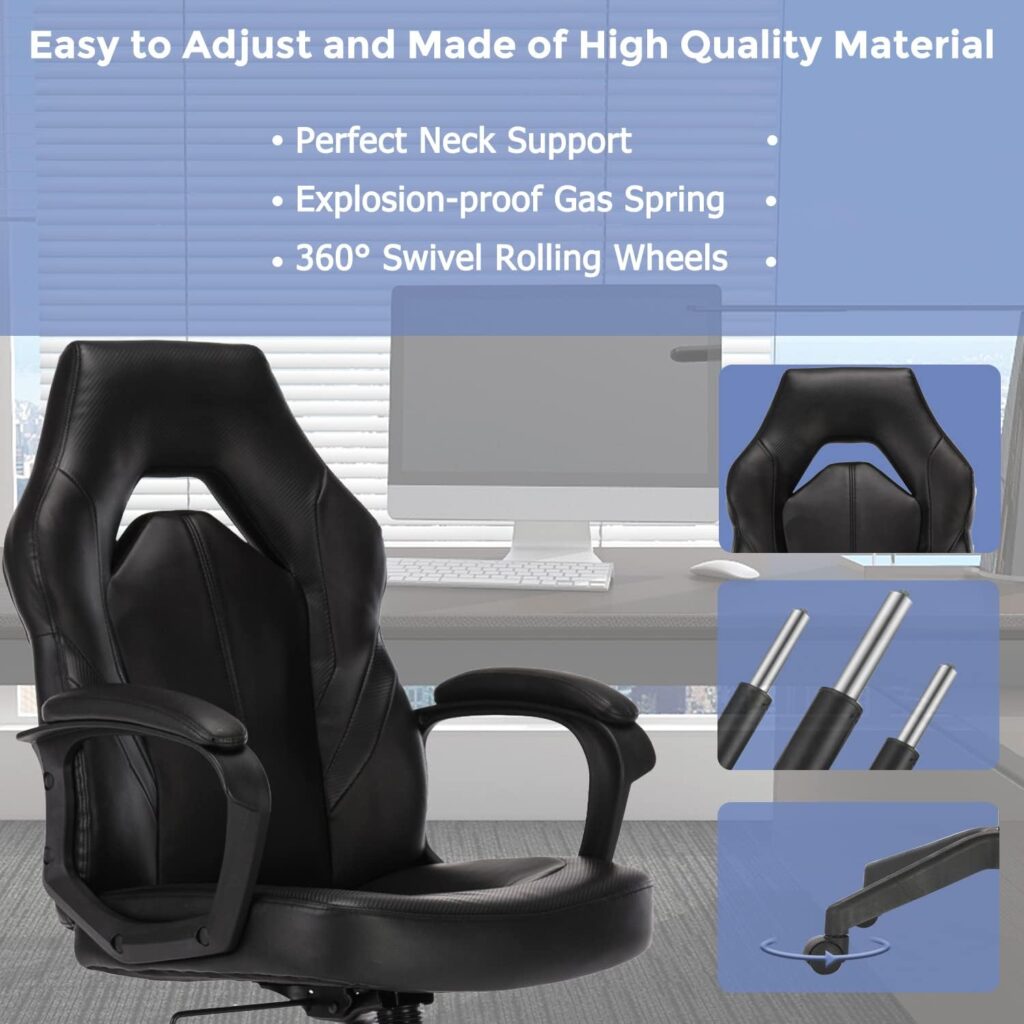 Office Chair, Ergonomic High Back Computer Chair Height Adjustable Desk Chair Faux PU Leather Chair with Armrest Padded and Lumbar Support, Black