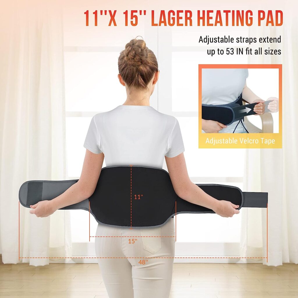 Snailax Heating Pad for Back Pain Relief, Large Heating Pad for Cramps, 6 Heat Setting  10 Timer Settings, 3 Vibration Modes, Heated Pad with Adjustable Strap, Lower Back Massager, Gifts for Mom, Dad