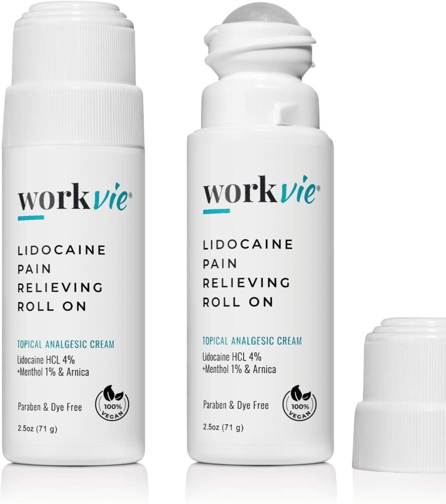 Workvie Lidocaine Roll On Pain Relief Cream 2pk - Instant Numbing Topical Pain Relief Roll On - Lidocaine Cream Maximum Strength for Muscle  Joint - Arnica, Menthol, Aloe Vera for Sensitive Skin