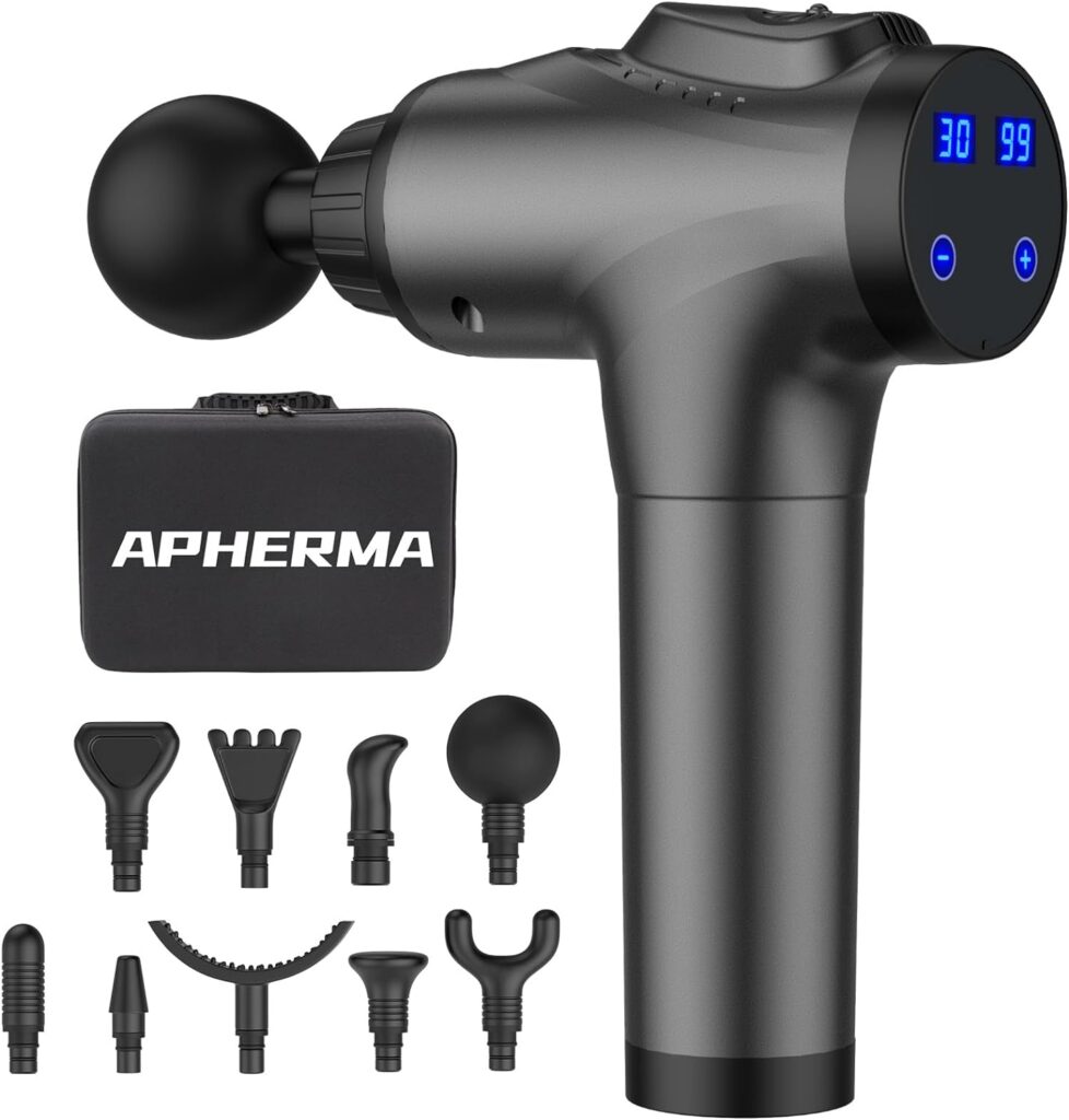 APHERMA Massage Gun, Muscle Massage Gun for Athletes Handheld Electric Deep Tissue Back Massager, Percussion Massage Device for Pain Relief with 30 Speed Levels 9 Heads